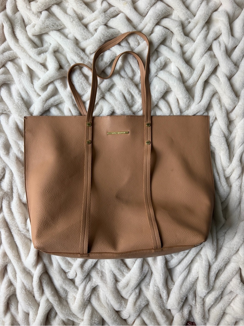 Steve Madden Tan Pebbled Leather Tote with Gold Detail